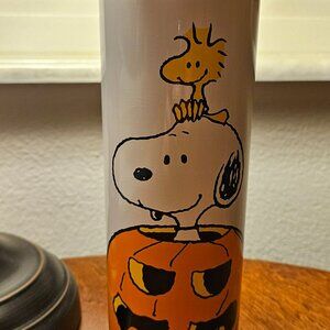 🆕️ TUMBLER Peanuts Snoopy Woodstock HALLOWEEN Holiday Pumpkin Metal With Straw